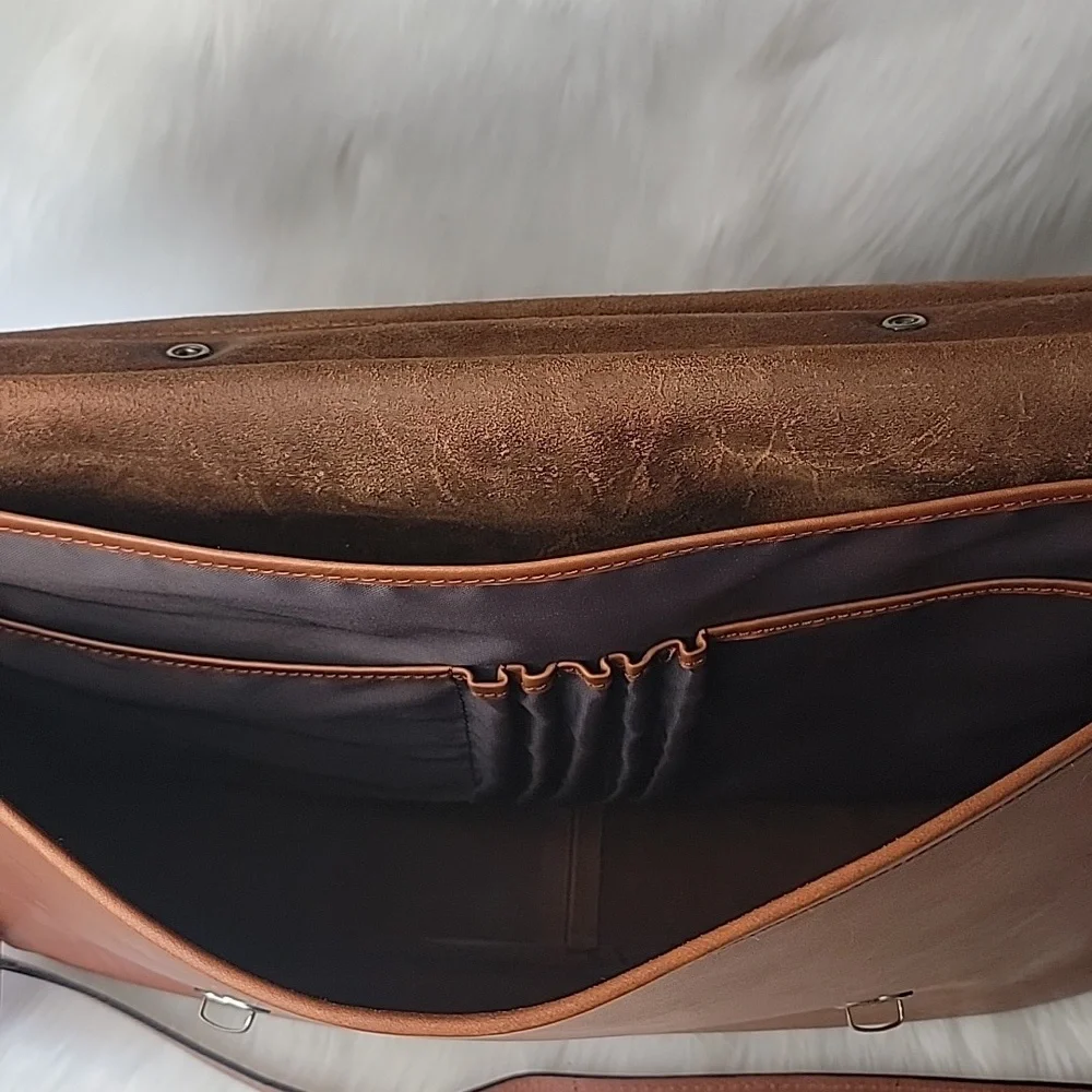 H.H. BROWN Tan‎ Leather Laptop Attaché Work Messenger Crossbody Shoulder Bag VTG